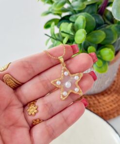 21037-2 Collar armado balines estrella mediano con perlas