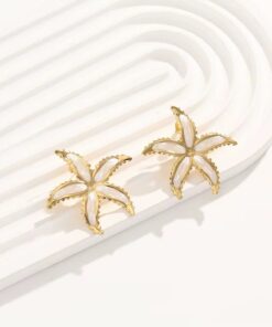 80034-3 Zarcillos acero estrella marBlanco esmaltado