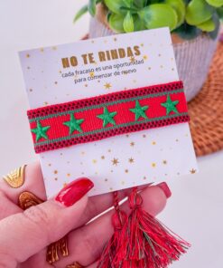 41003-3 Pulsera tela estrellas roja