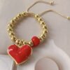 41145-1 Pulsera balines con corazon rojo