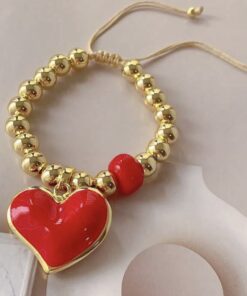 41145-1 Pulsera balines con corazon rojo