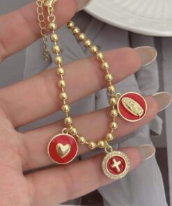 41165 - Pulsera balines corazon cruz virgen rojo