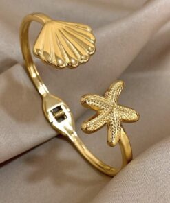 41186 - Pulsera acero dorada almeja y estrella