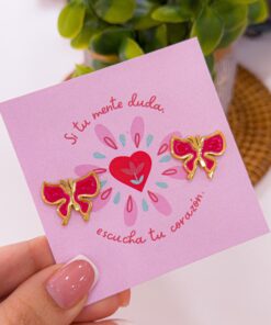 80096-1 Zarcillos acero mariposa rojo