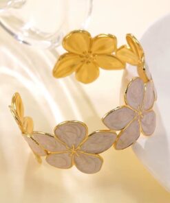 Alternative view of 41174 - Pulsera acero dorada flor blanca