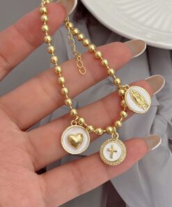 41165 - Pulsera balines corazon cruz virgen blanca