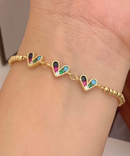 41173 - Pulsera balines triple corazon multicolor