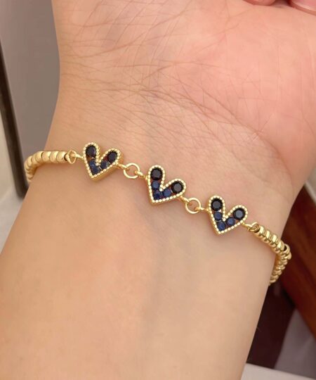 41173-1 Pulsera balines triple corazon Azul Marino