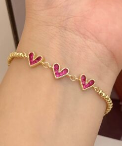41173-3 Pulsera balines triple corazon fucsia