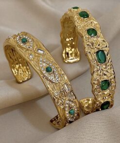 Alternative view of 41011 - Pulsera acero dorada multi cristal verde