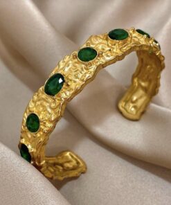 41011 - Pulsera acero dorada multi cristal verde
