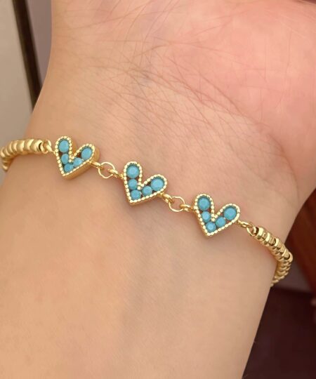 41173-6 Pulsera balines triple corazon azul claro