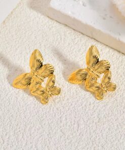 80127 - Zarcillos acero dorado doble mariposa