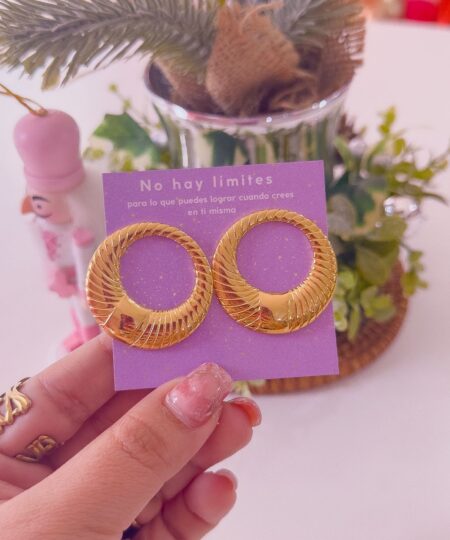 80100 - Zarcillos acero dorado redondos lineas