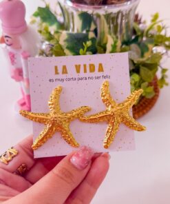 80099 - Zarcillos acero dorado estrella