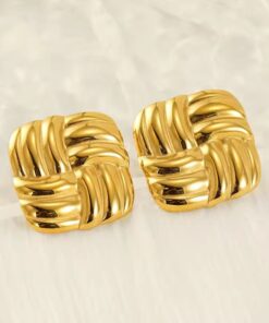80155 - Zarcillos acero dorado cuadrado