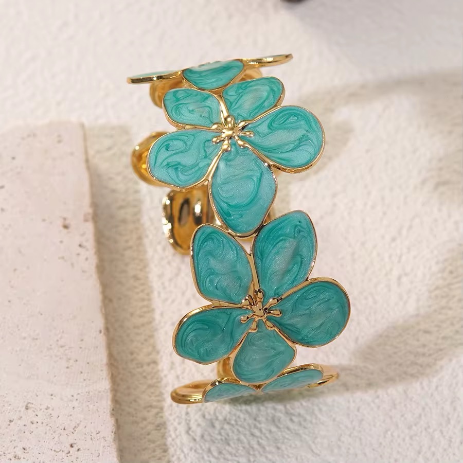 41174-2 Pulsera acero dorada flor turquesa