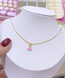 20083-2 Collar armado corazon mini rosado