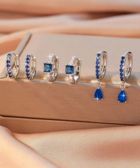 80437 - Set 3 Zarcillos plateado con cristales azul