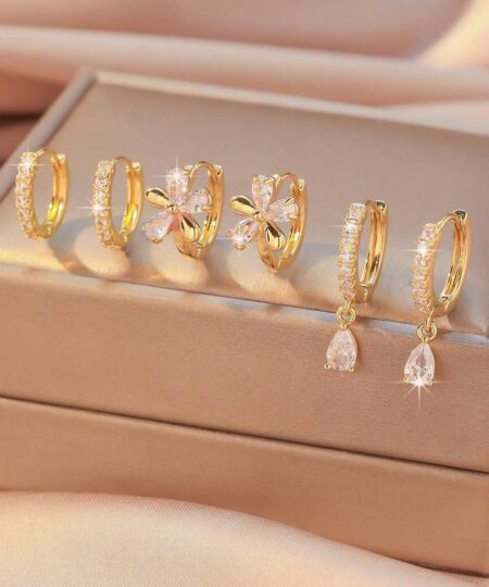80443 - Set 3 Zarcillos dorado con cristales