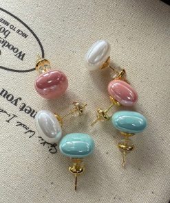 80461 - Set 3 par perlas  blanco Rosa turquesa