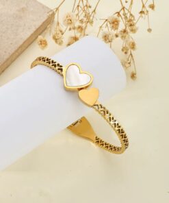 41035 - Pulsera Acero Bi Corazon nacar