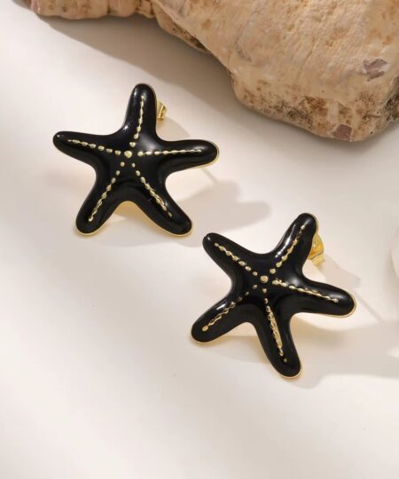 80110-3 Zarcillos acero esmaltado estrella negro