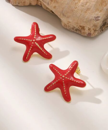 80110-4 Zarcillos acero esmaltado estrella rojo