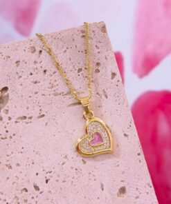 20122 - Collar armado corazon con cristal rosado