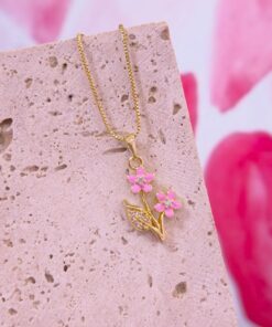 20156 - Collar armado flor doble rosado