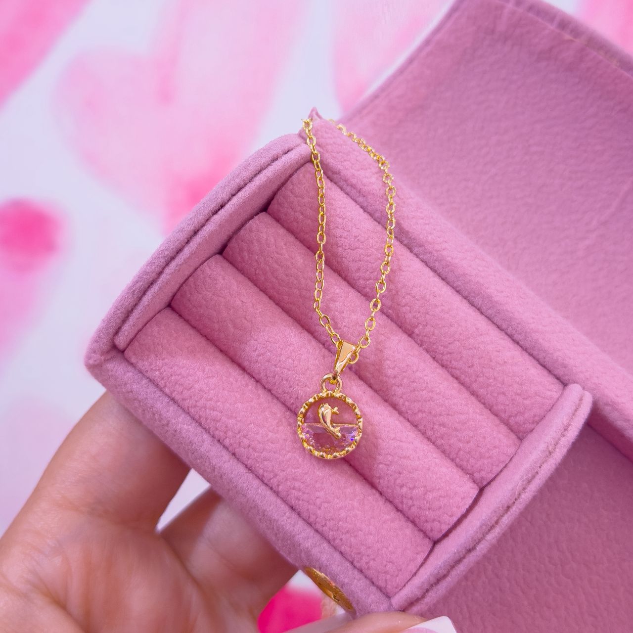 20130 - Collar armado ballena con cristal rosado
