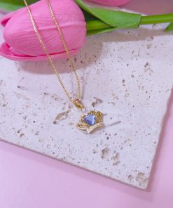 20373 - collar armado corona cristal rosa