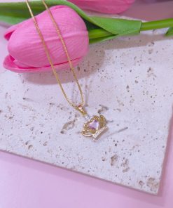 20372 - collar armado corona cristal rosa