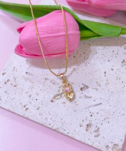20382 - collar armado flor cristal rosado