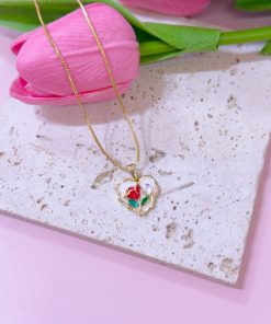 20381 - collar armado corazon con tulipan rojo