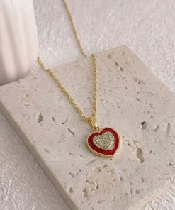 20232-2 Collar armado corazon con cristales rojo