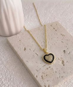 20232-1 Collar armado corazon con cristales negro