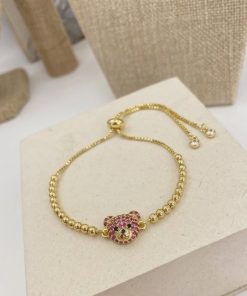 41189-1 Pulsera balines cabeza oso fucsia