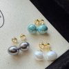 80463 - Set 3 par perlas  blanco turquesa gris