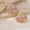 80248-2 Zarcillos de acero esmaltado almeja con perla morado