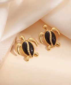 80247-2 Zarcillos de acero esmaltado tortuga negro