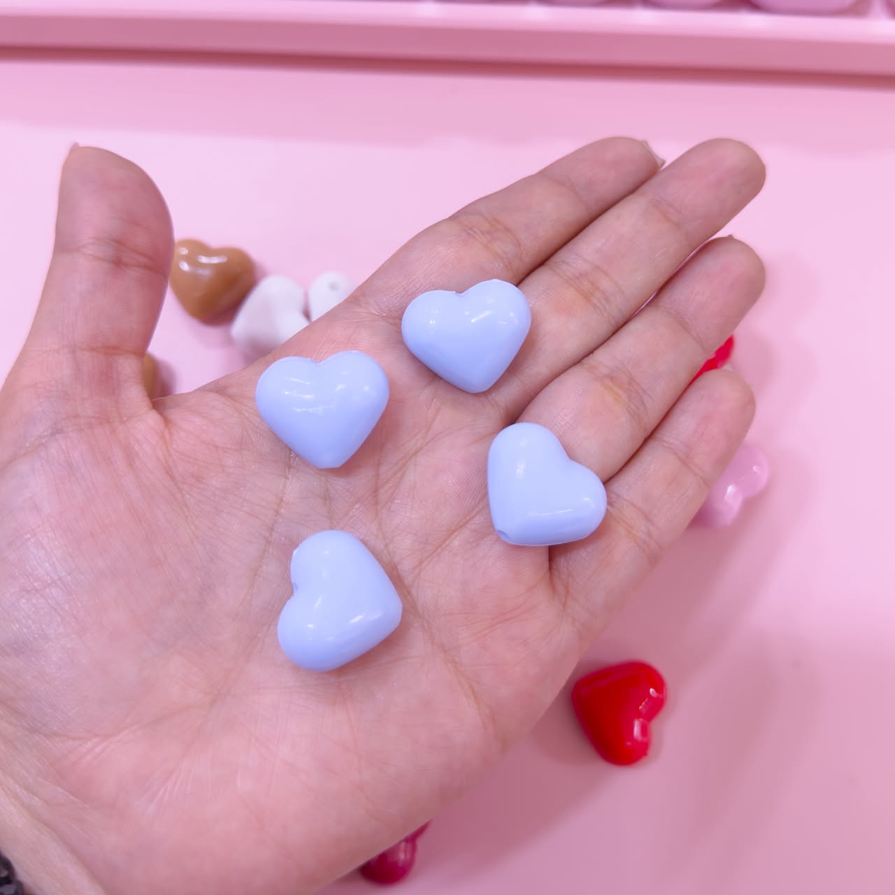 20415-5 Dije x3 Pack Acrilico Corazon mediano azul claro
