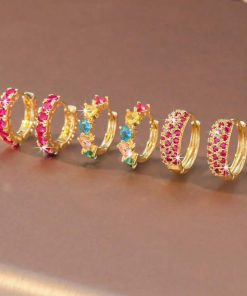 80437 - Set 3 Zarcillos dorado con cristales fucsia