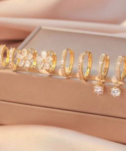 80438 - Set 4 Par Zarcillos dorado con cristales