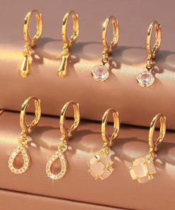80439 - Set 4 Par Zarcillos dorado con cristales