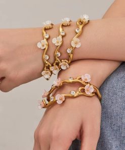 41010 - pulsera acero flores rosada