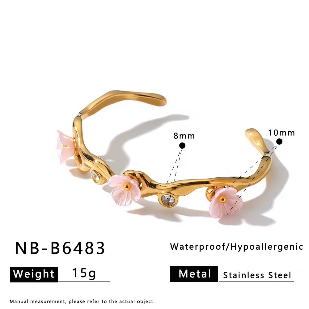 41010 - pulsera acero flores rosada - Imagen 2
