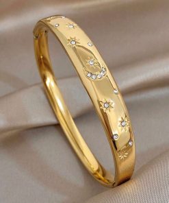 41015 - Brazalete dorado luna y estrellas con cristales