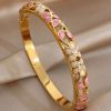 41017 - Pulsera acero dorado flores colores
