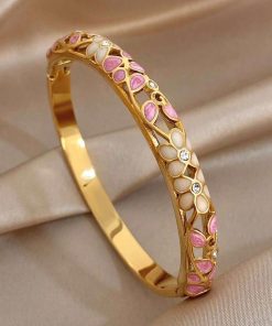 41017 - Pulsera acero dorado flores colores
